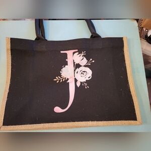 New Initial Burlap Tote Bag
